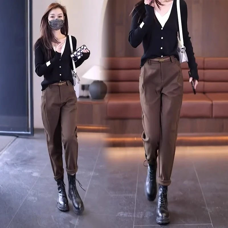 裤子女秋冬加绒烟管裤2025新款萝卜裤加厚显瘦毛呢哈伦裤休闲女裤