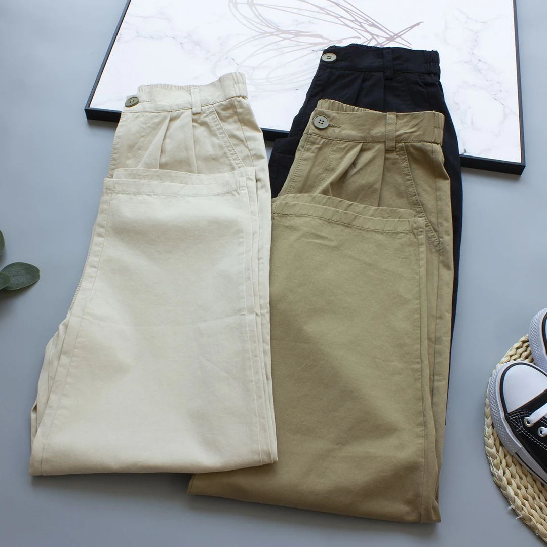 2025春季新款梨形身材宽松裤女韩版直筒工装裤日系遮肉哈伦裤子潮