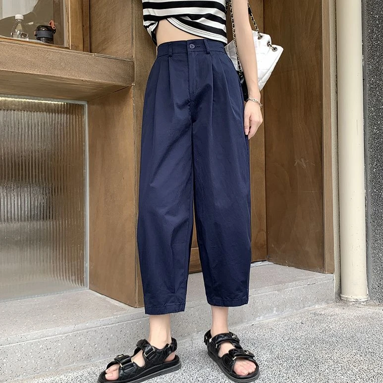 夏季薄款小个子宽松显瘦八分阔腿工装九分裤女裤高腰直筒休闲裤