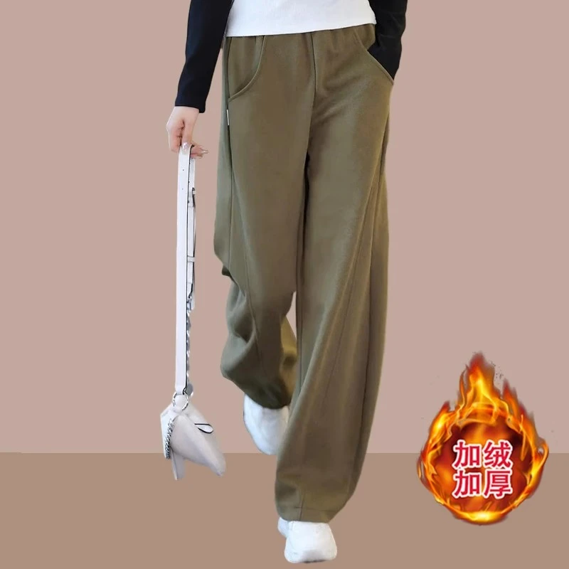 阔腿裤女冬季加绒2025新款直筒宽松大码加厚运动卫裤香蕉裤子秋冬