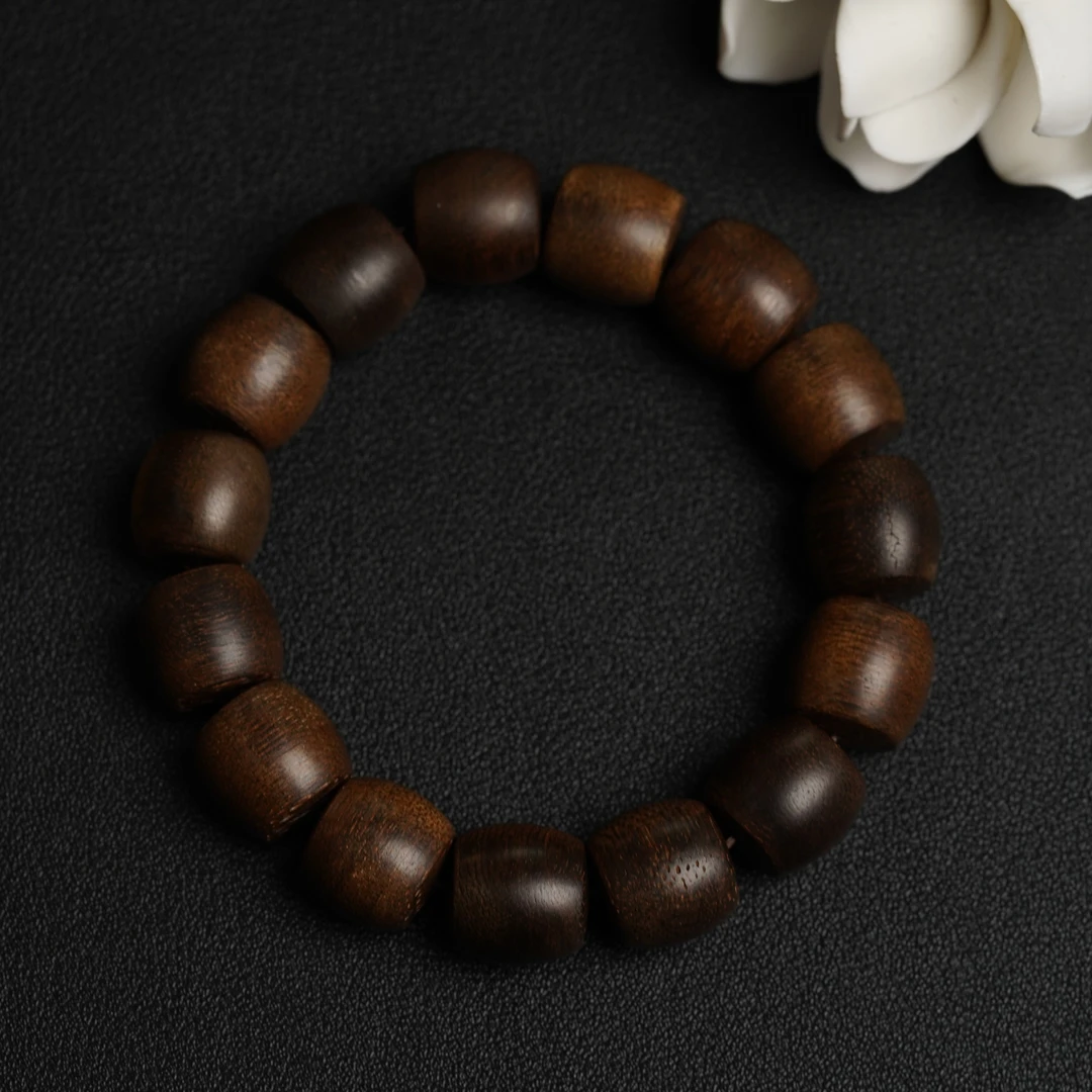 【木秀】J006沉香沉水莺歌绿奇楠1.4单圈桶珠手串（多样性发货一条）