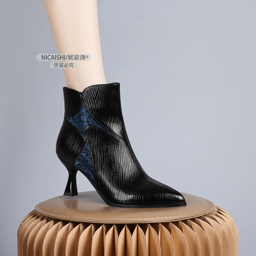 2024年新款欧美秋冬时尚气质加绒踝靴气质时装靴中粗跟女短靴0510