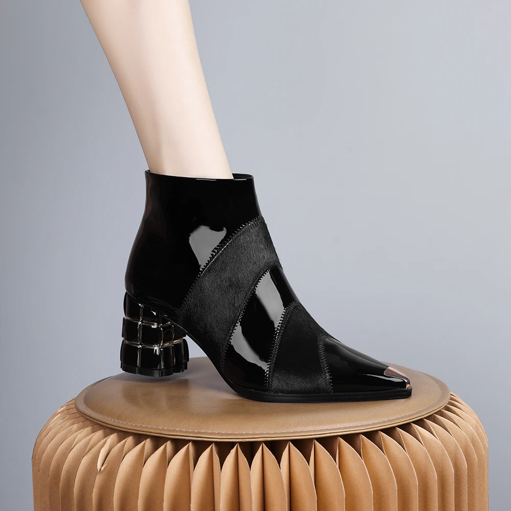 2024年新款欧美气质百搭优雅女神通勤显瘦黑色绒里时装短靴女0307