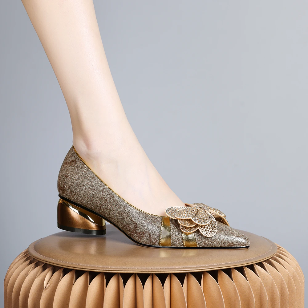 2024年新款欧美名媛优雅百搭单鞋女3公分粗跟一脚蹬女鞋尖头 0128