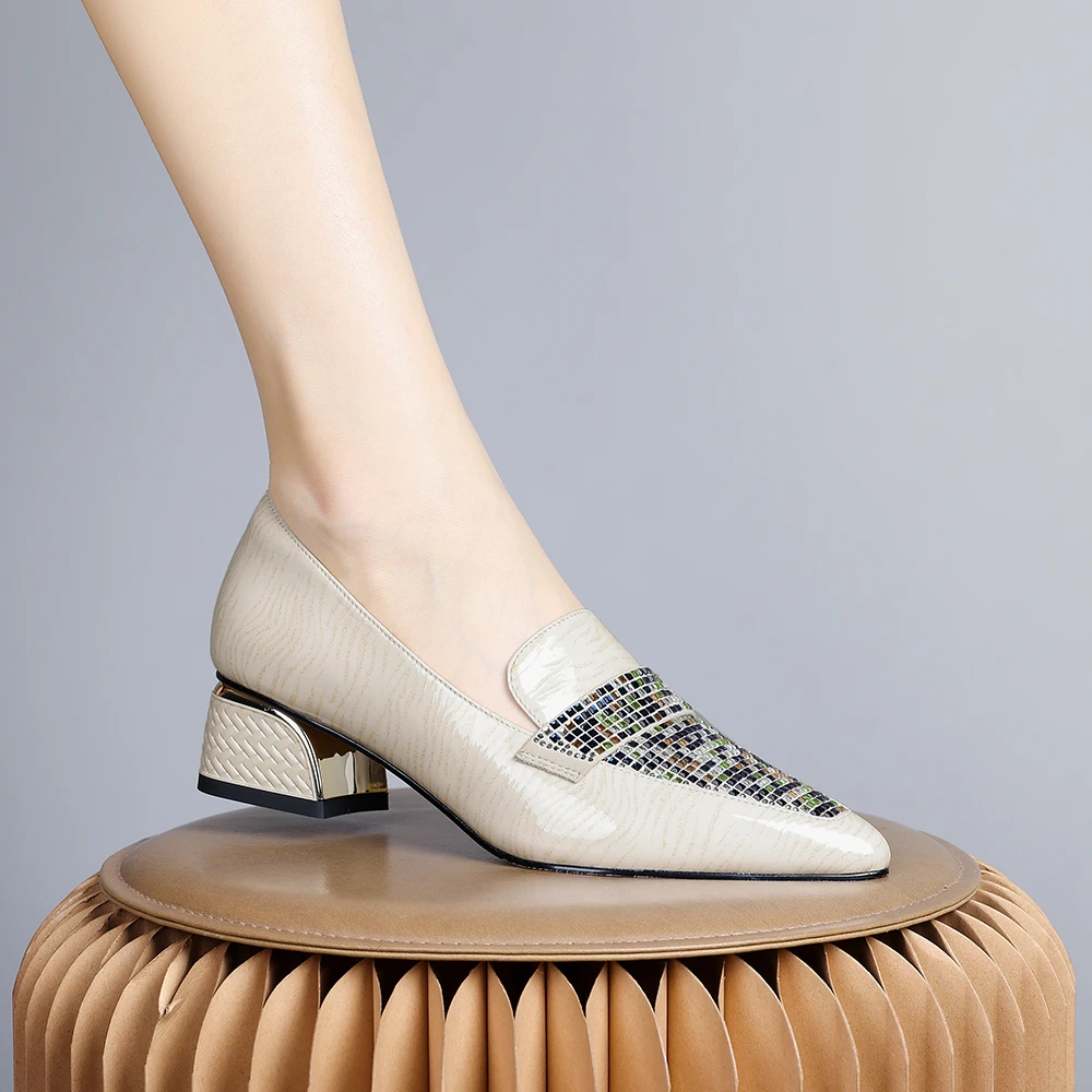 2024年新款欧美单鞋女通勤皮鞋优雅气质百搭简约粗跟女鞋低跟0166