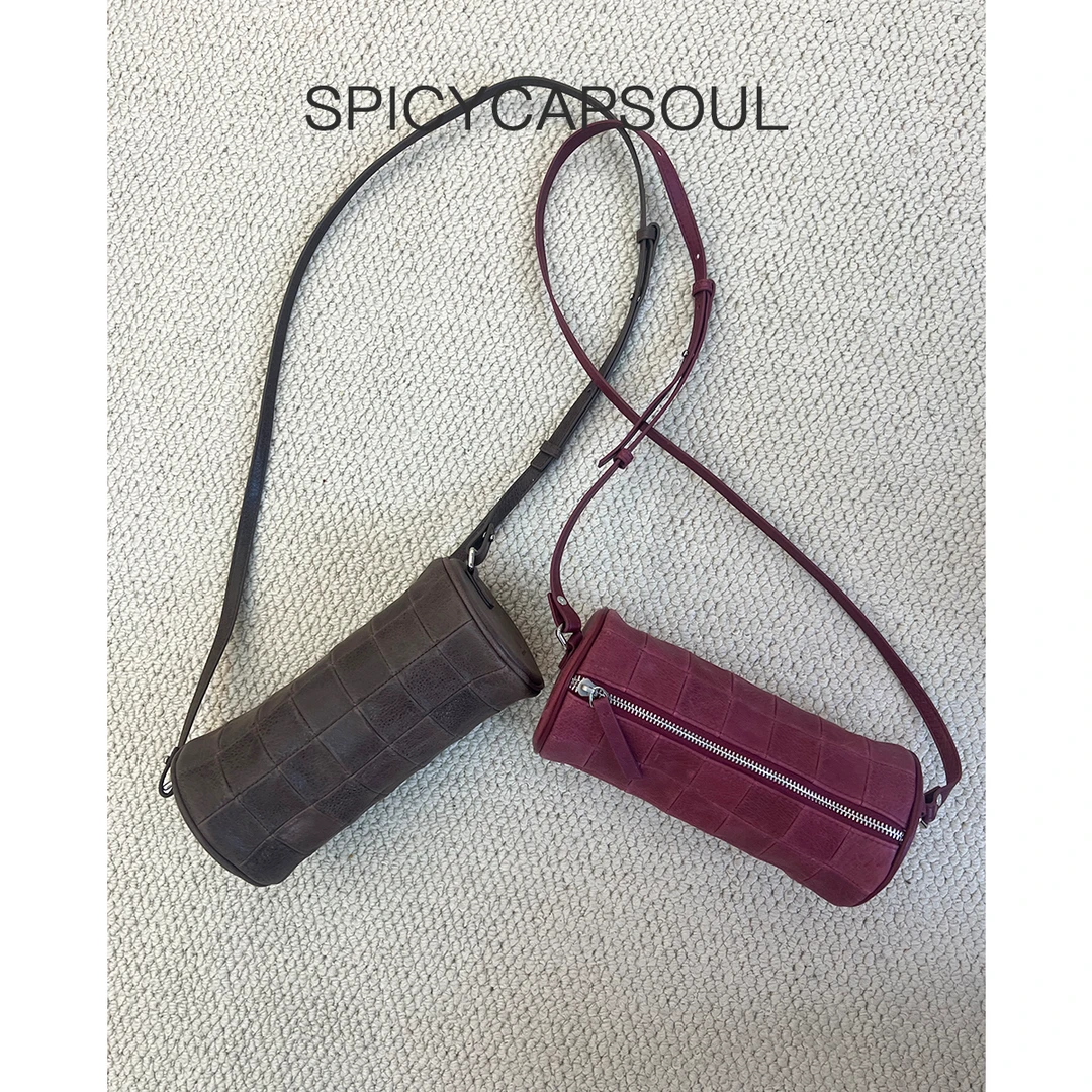 【烂苹果】SpicyCapSoul池金物头层树膏牛皮中古笔筒枕头包可盘