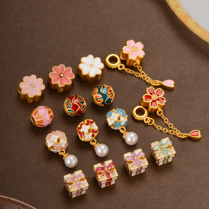 2025新品编绳大孔珠手链配珠烧蓝配饰景泰蓝珐琅彩掐丝古法金配件