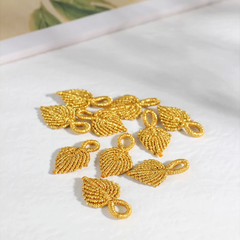 编织18k金叶子树叶滴溜手绳手链编绳手工diy材料挂饰吊坠饰品配件