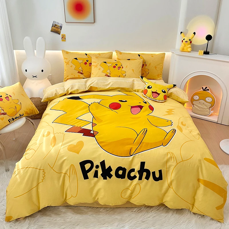 皮卡丘系列2024新款纯棉床上四件套全棉儿童大版卡通三件套四件套