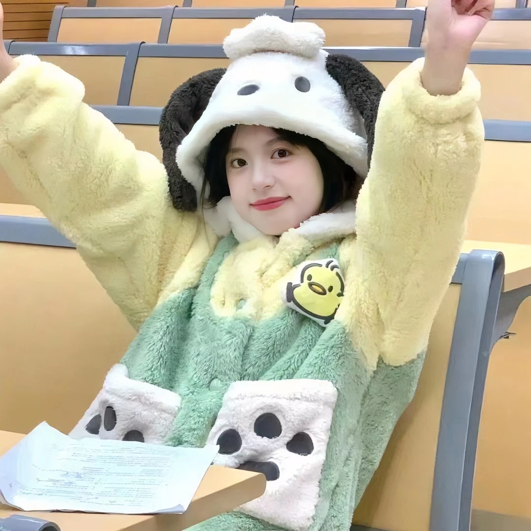 【帕恰狗】情侣加绒连帽睡衣连体长款保暖家居服冬季卡通设计舒适