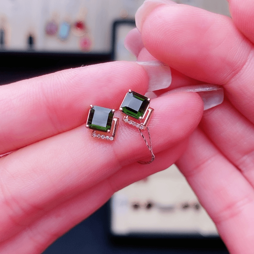 【闪购商品】碧玺耳钉18K金镶嵌