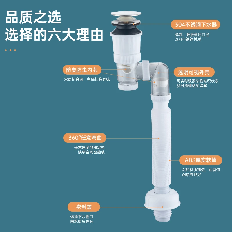 LEEN/勒恩双防臭洗脸盆台盆下水铜按压弹跳翻盖洗脸盆专用下水管