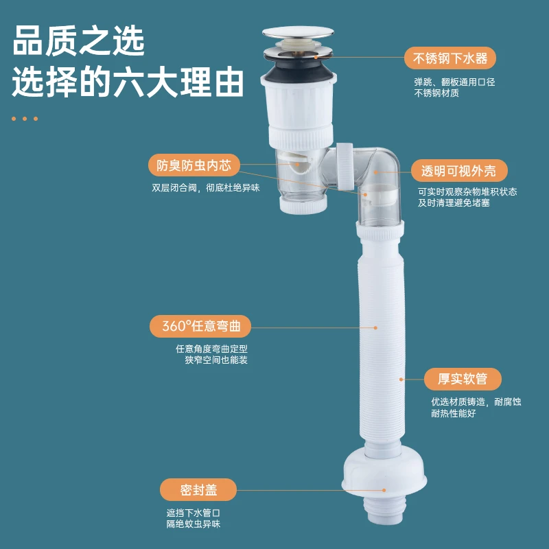 LEEN/勒恩洗脸盆下水管简单耐用面盆铜按压弹跳洗脸盆专用下水管