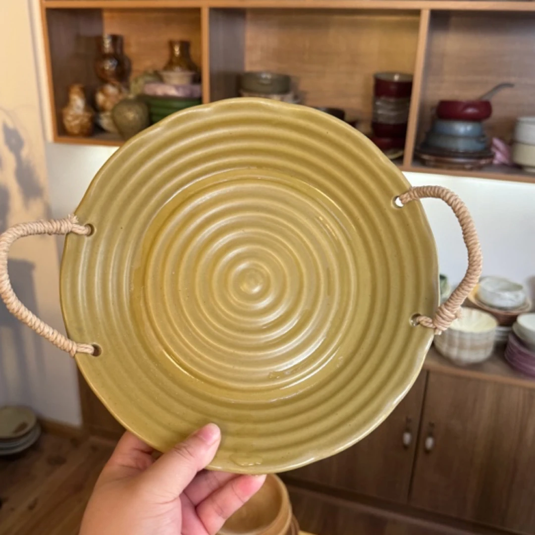 复古土黄色圈圈麻绳盘