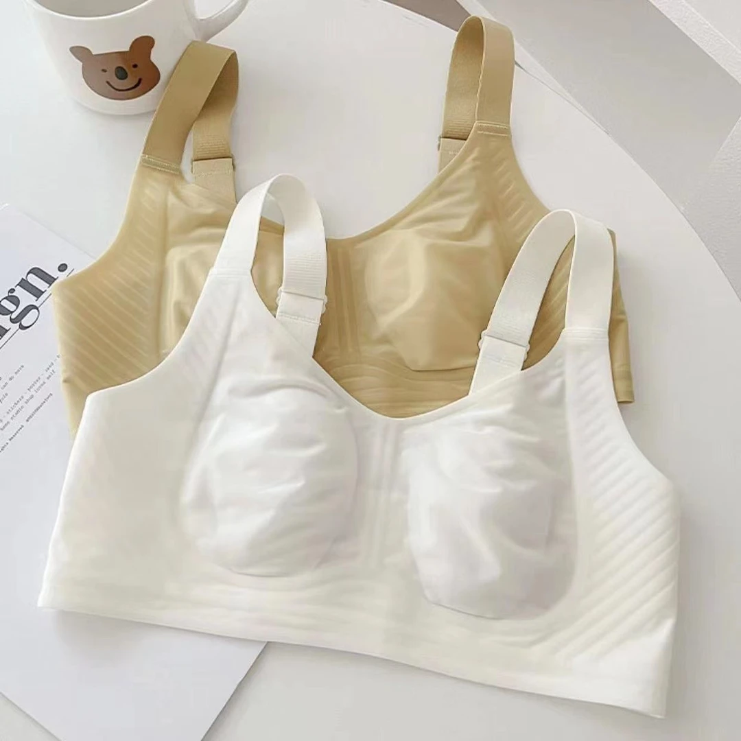 夏季薄款大码无痕运动内衣女无钢圈收副乳大胸显小软支撑美背文胸