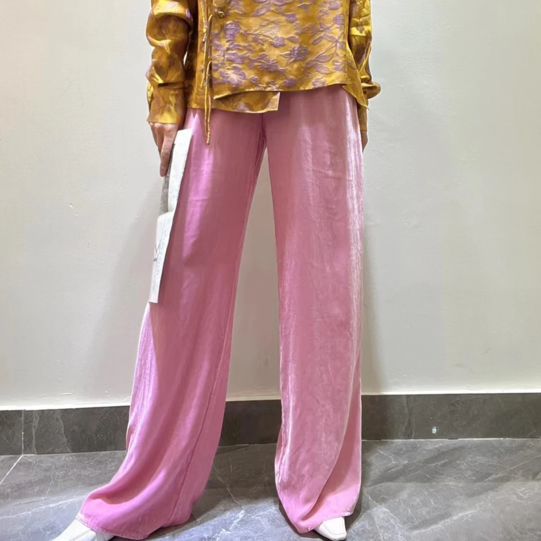 新款蚕宝宝丝绒宽松休闲拖地显瘦深圳南油高端女装直播高级阔腿裤