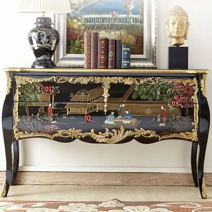 新中式古典玄关柜实木隔断入户客厅沙发餐边柜彩绘rs114