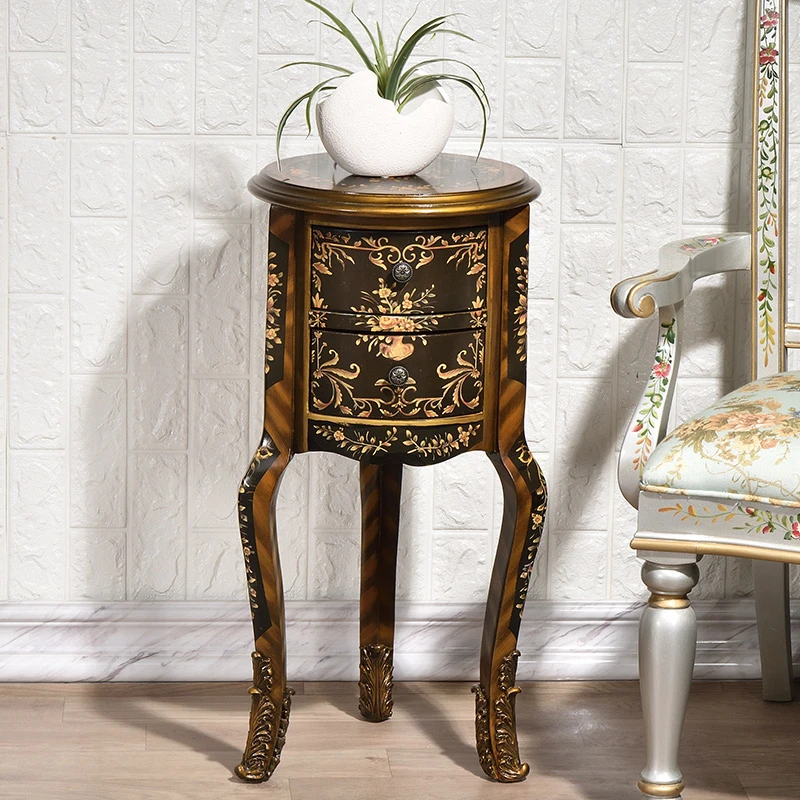 欧戈美美式角几沙发小边几小户型彩绘圆几带储物花几296