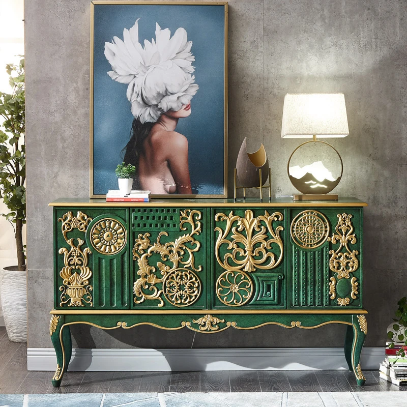 美式玄关柜轻奢风实木入户门厅欧式轻奢餐厅家用法式餐边柜rs14