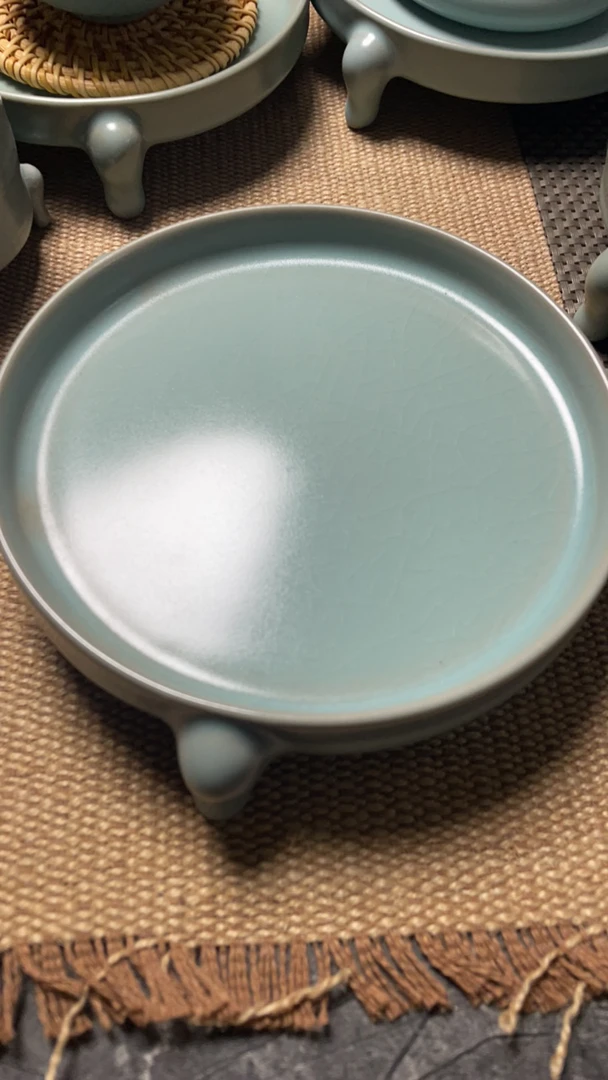 原矿汝瓷仿古釉复古冰裂纹茶道纯手工