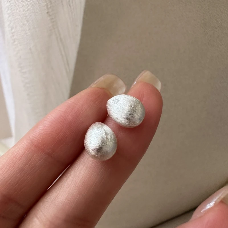 925银银制品 纯银拉丝耳钉7416