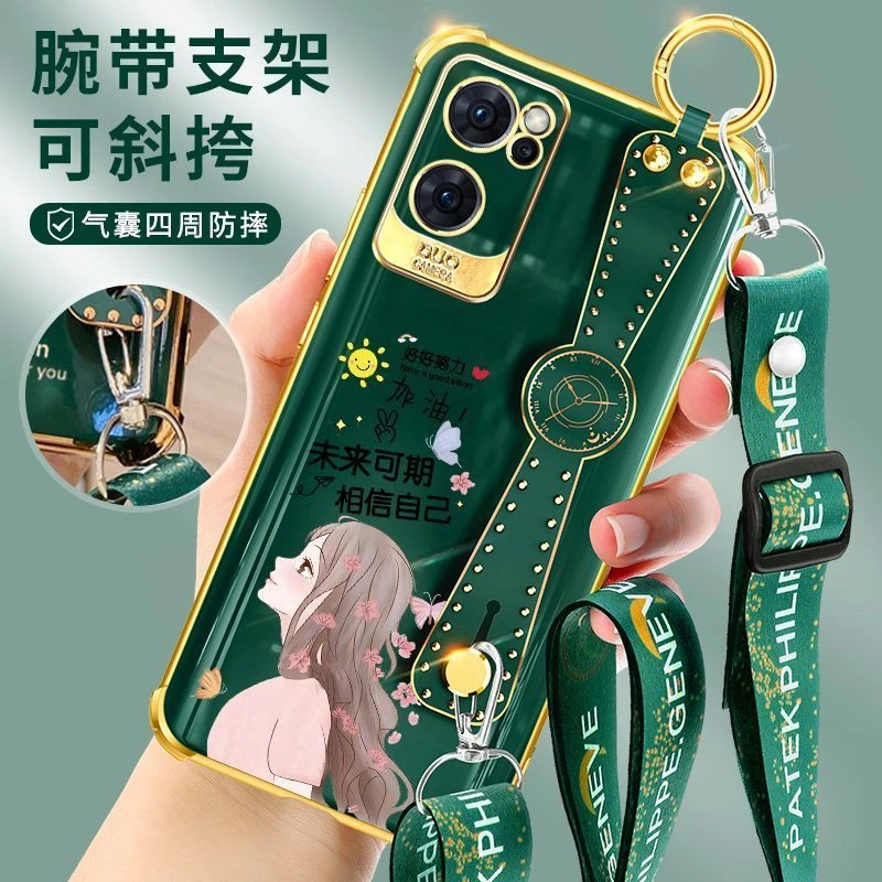 OPPOReno7手机壳7SE网红腕带个性女款Reno7Pro气囊薄防摔软硅胶套