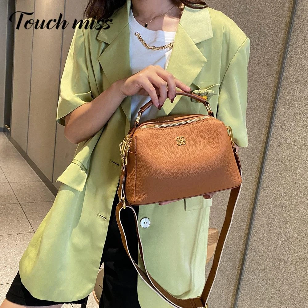 TOUCH MISS优雅大气波士顿包真皮斜挎包头层牛皮休闲单肩手提包女