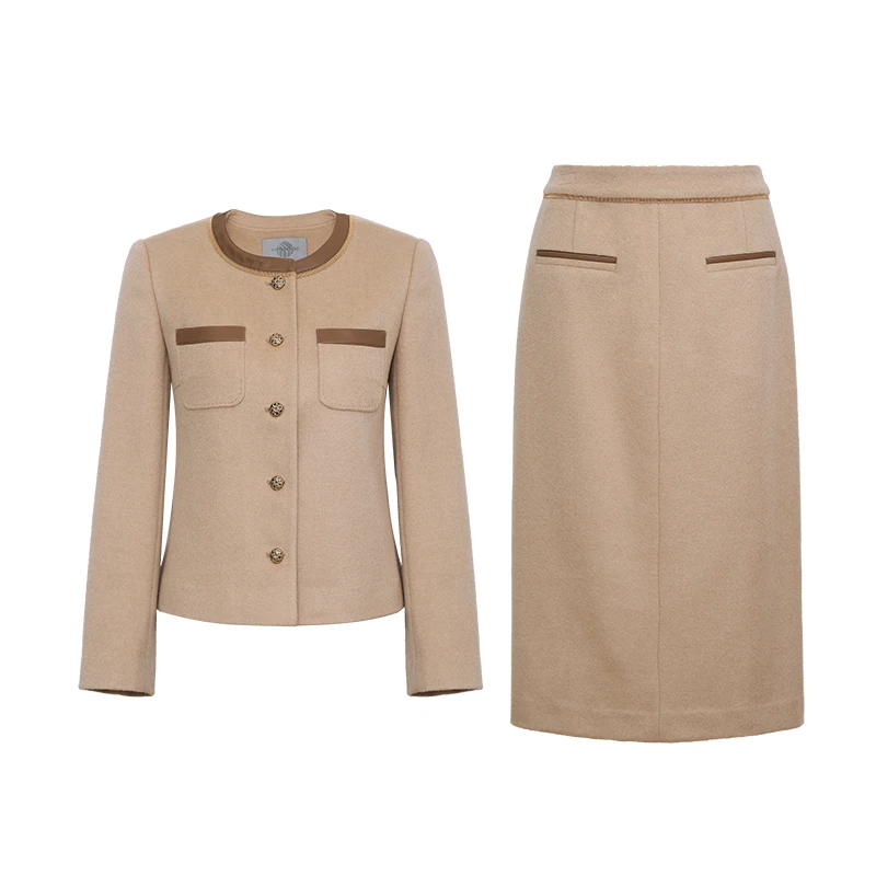 译依YI  灵韵生辉 拼皮驼绒套装外套&半裙套装BDAWT131