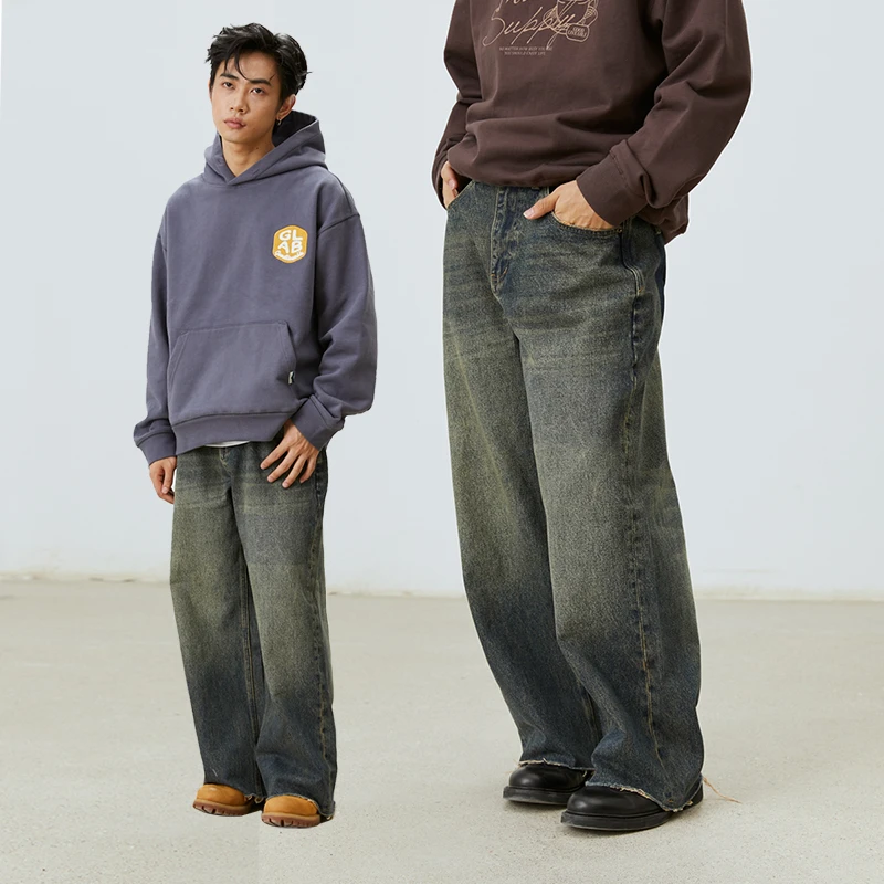 GOODLIVEABLE破坏做旧猫须洗水阔腿牛仔裤美式2024新款秋冬休闲裤