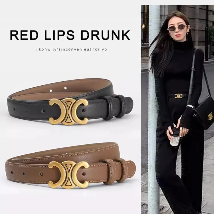 凯旋门皮带女士百搭2023新款时尚百搭黑色配直筒牛仔裤裙小个子