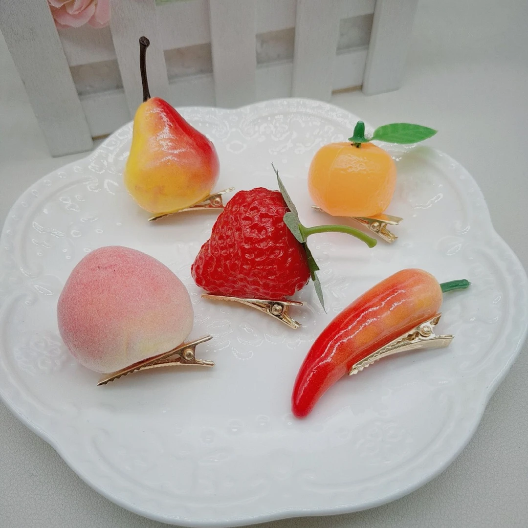仿真水果蔬菜鸭嘴夹立体草莓橘子石榴零食梨可爱搞怪迷你食玩玩具