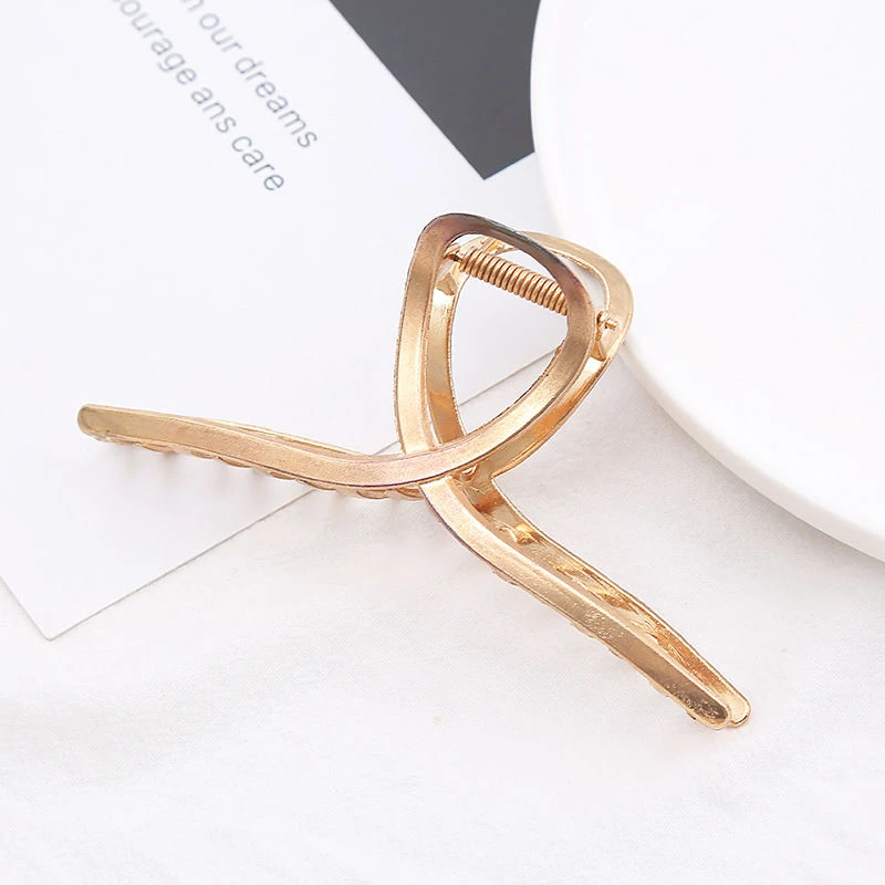 高端优雅气质金属抓夹大号金色大又子交叉夹头发后脑勺鲨鱼夹头饰