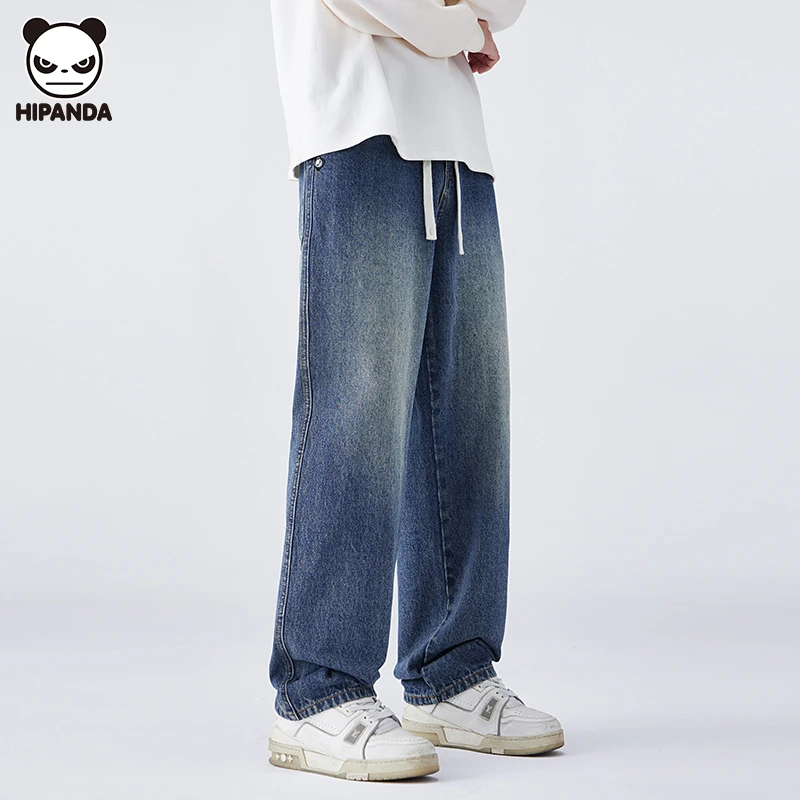 HiPanda秋季复古风潮牌宽松直筒长裤时尚百搭休闲牛仔裤男士