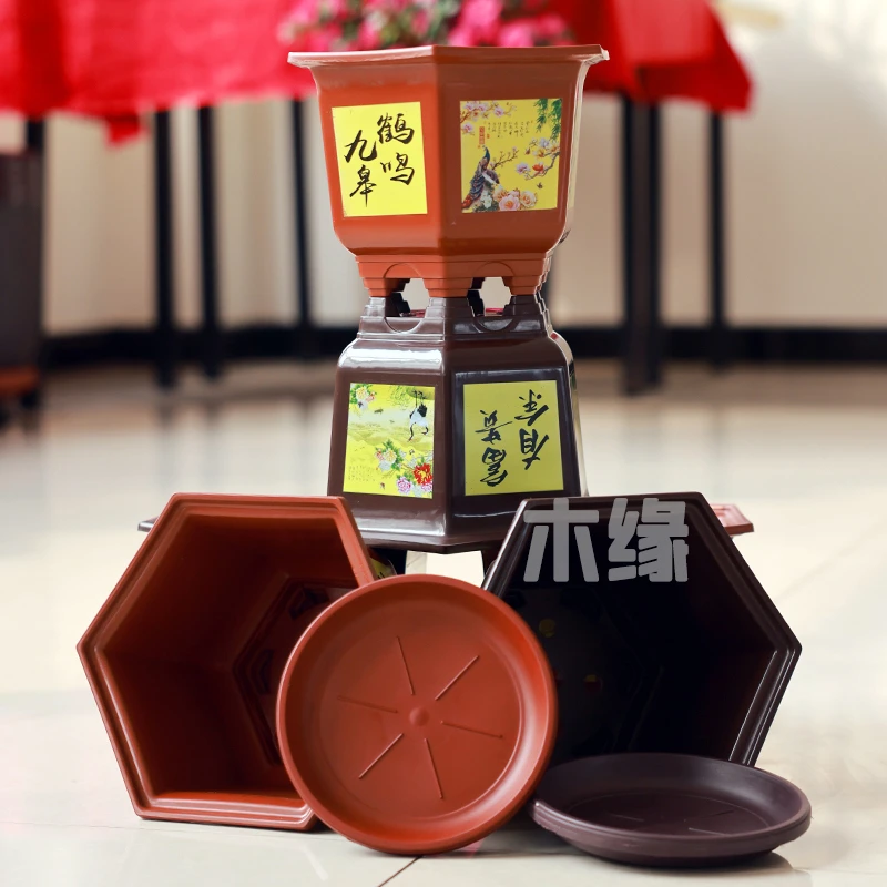 【耐用精品】六角花盆340【对角外径25高17】六边树脂塑料国风环保