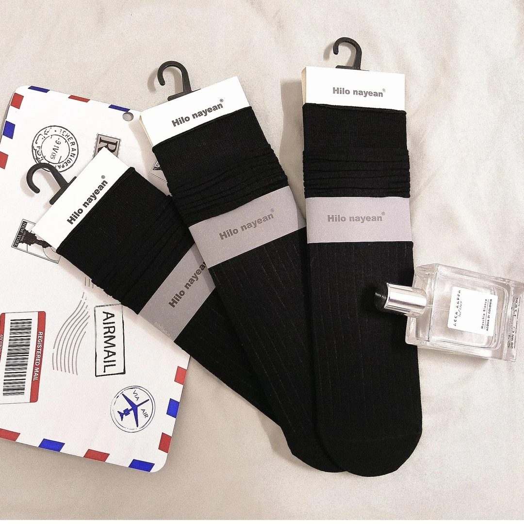 返潮复古ins风超薄无骨不起球竖条纹中筒纯色女袜