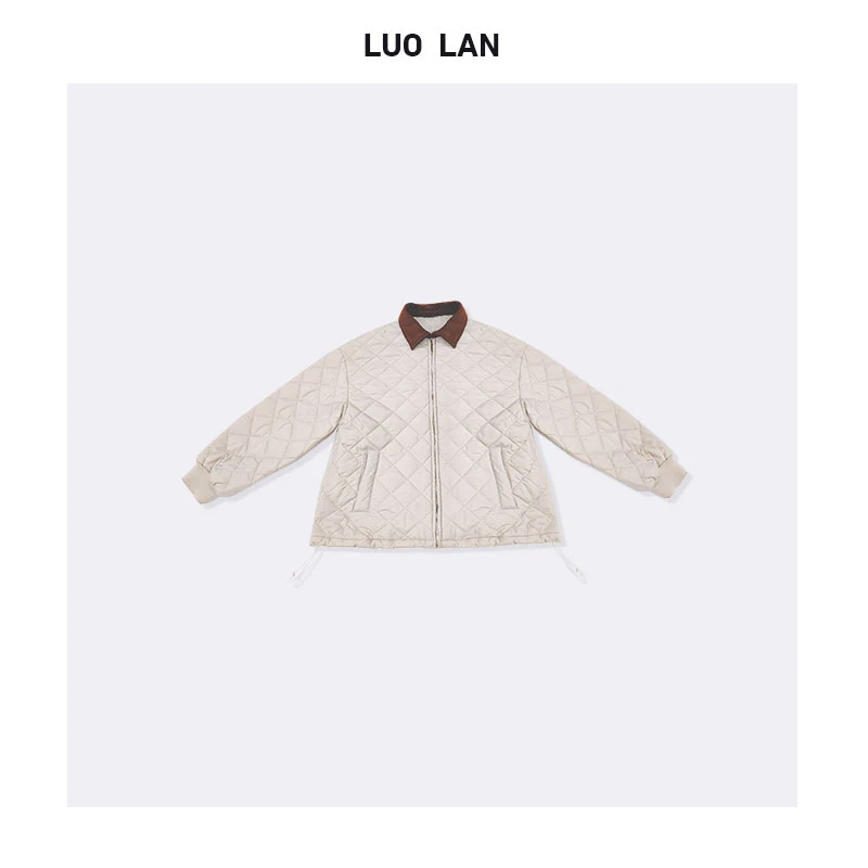 DM  秋冬款女装保暖拉链菱格翻领夹克棉服外套 YLM00219