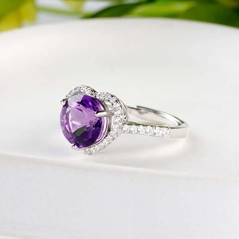 【S925银紫水晶戒指】天然珠宝活口戒女款闺蜜学生礼物开口戒手饰