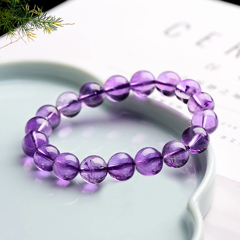 天然紫水晶浅色手串女款串珠时尚饰品闺蜜学生党手链轻奢珠宝手饰