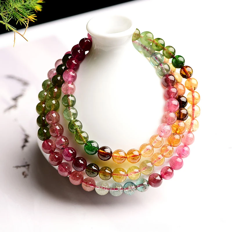 天然碧玺多圈女士手链串珠闺蜜学生时尚饰品轻奢小众手串珠宝首饰