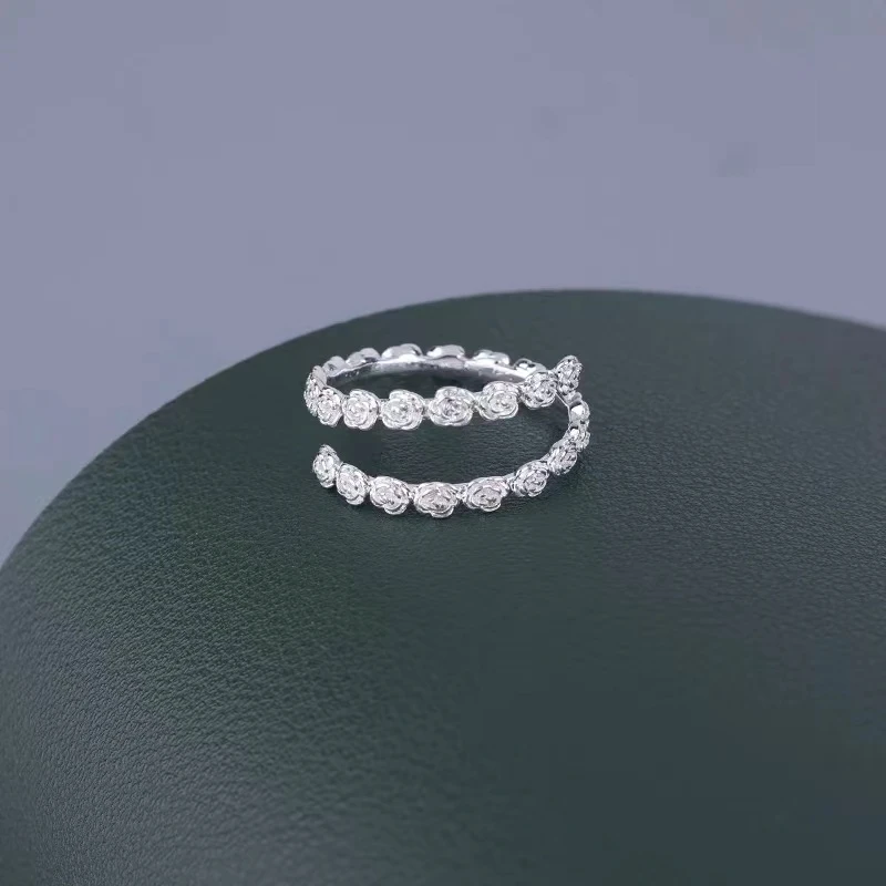 铜合金戒指 满圈玫瑰花戒指重工轻奢高级感不掉色时尚气质开口戒