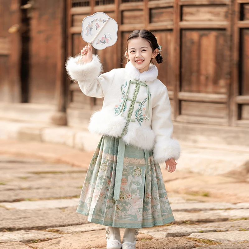 忆江南【玉树】儿童羽绒服马面裙女童拜年汉服冬装加绒国风新款中式