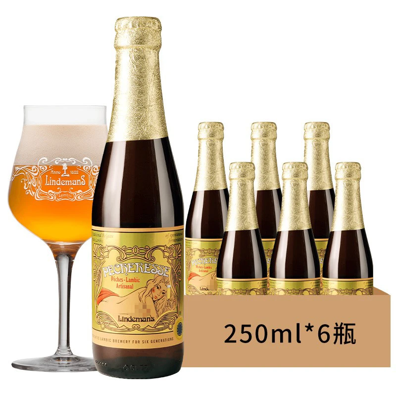 林德曼【友城港】 桃子口味 精酿啤酒 250ml*6瓶 比利时进口
