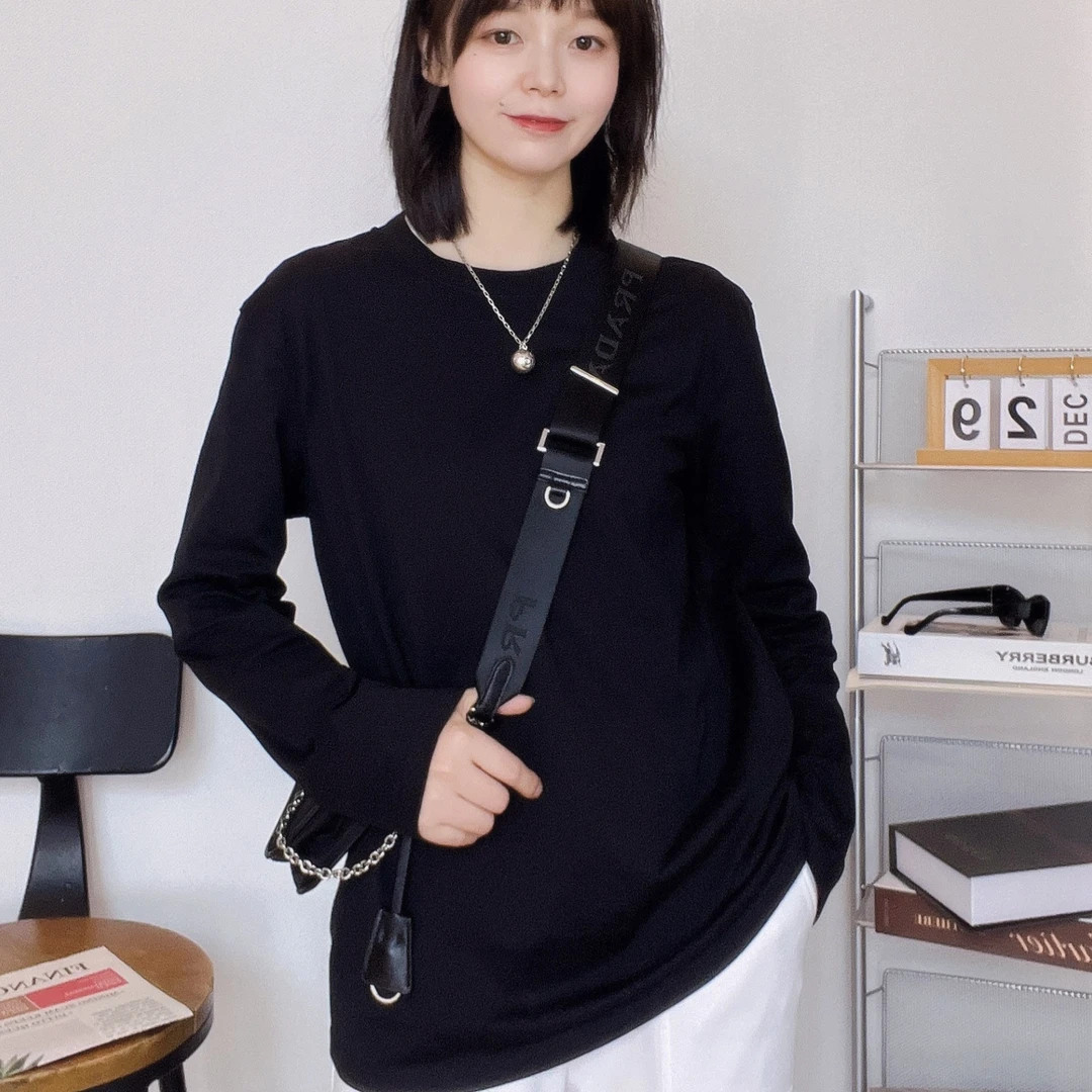 AMASS/阿玛施新款简约休闲百搭圆领套头显瘦纯色长袖t恤5300890