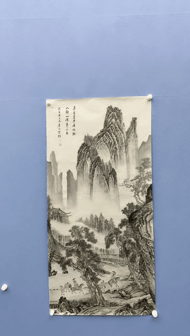 【闪购商品】绘画雪林红袍原作-四尺山水/无框X034