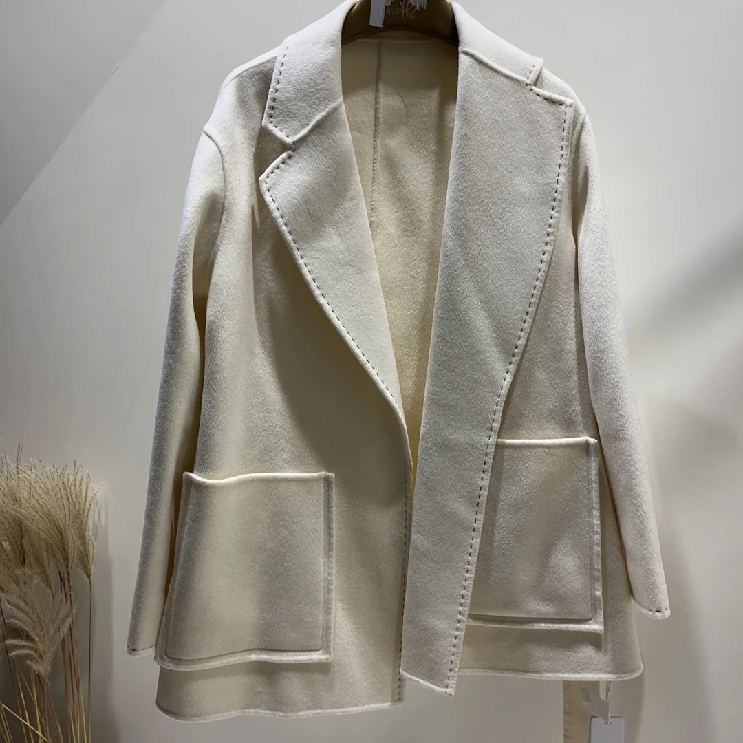 秋冬通勤长袖宽松设计师外绵羊毛女士大衣 20990 ET20105D-A1