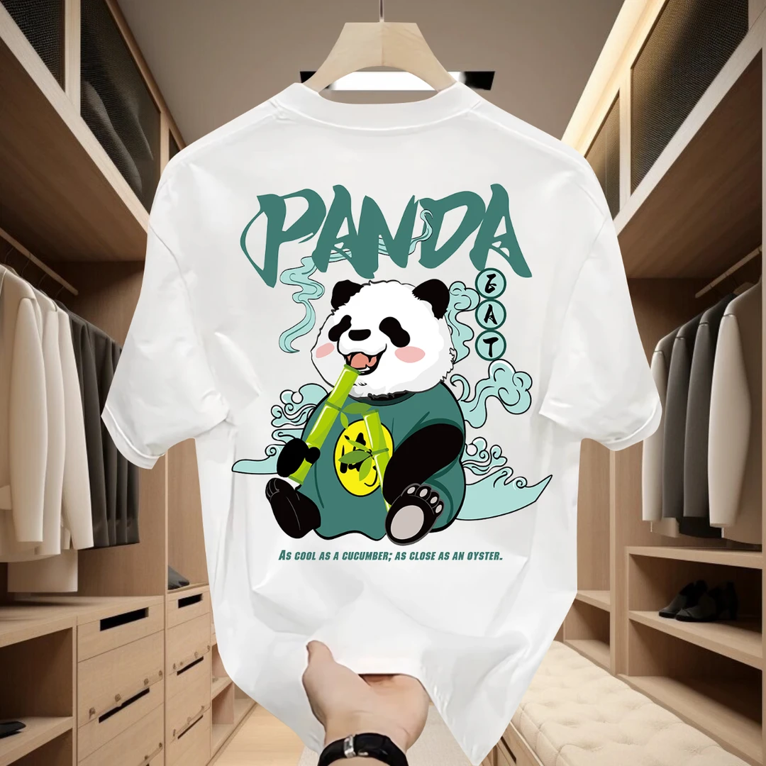 2024新款爆款熊猫吃竹男女同款时尚潮流纯棉ins印花短袖T恤