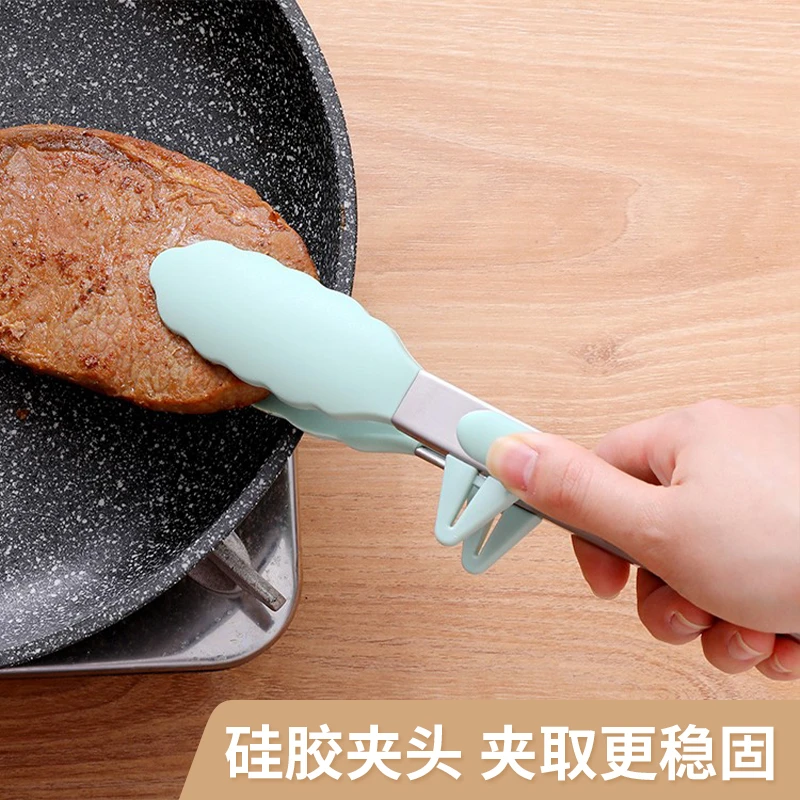 FaSoLa硅胶食品夹 不锈钢牛排夹食物夹耐高温防烫烤肉烧烤夹子