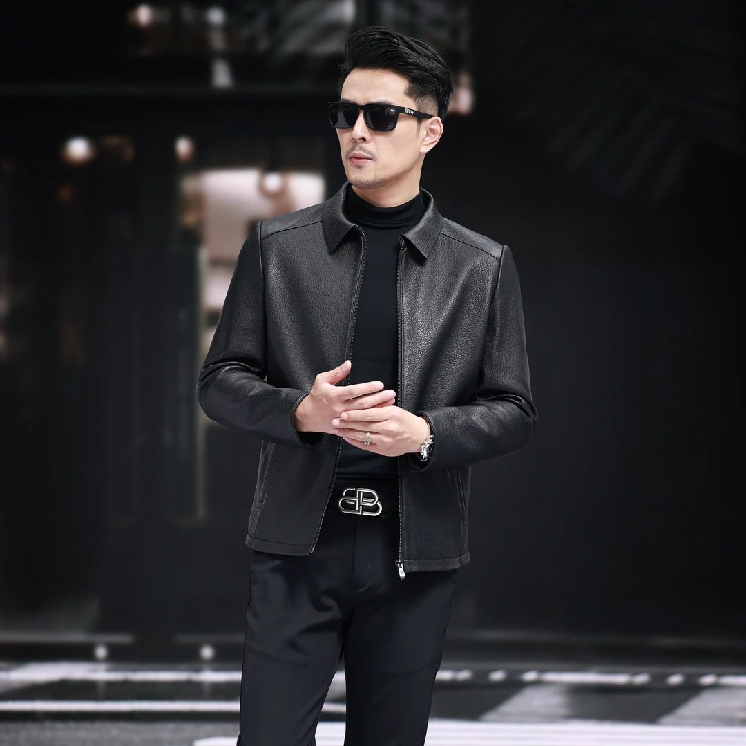 海宁真皮皮衣头层山羊皮秋冬商务休闲高端定制翻领短款夹克男士