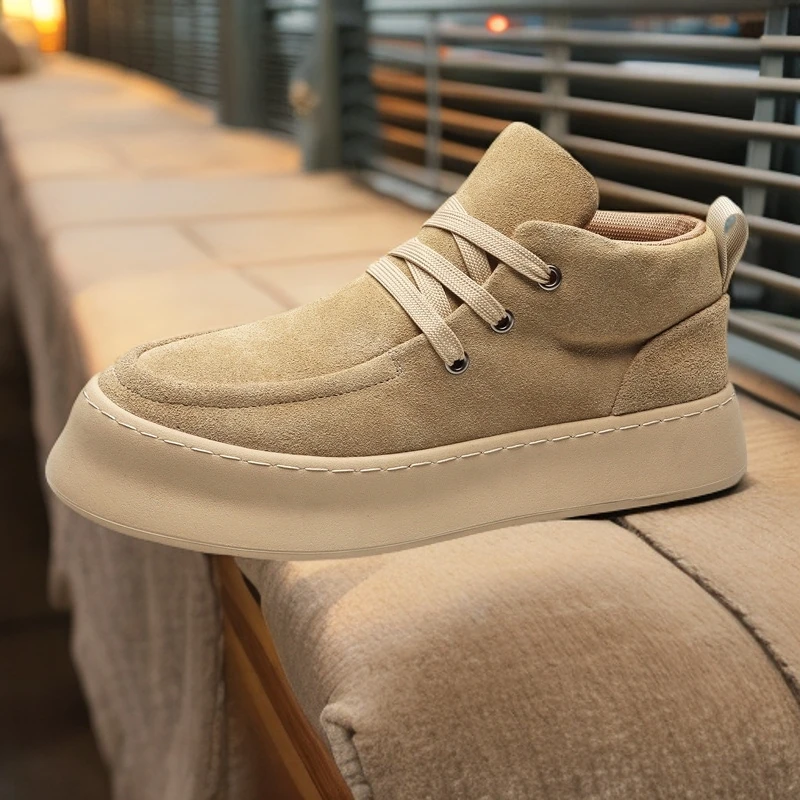 2024秋冬新款马丁靴男士英伦复古磨砂皮厚底工装加绒保暖休闲板鞋