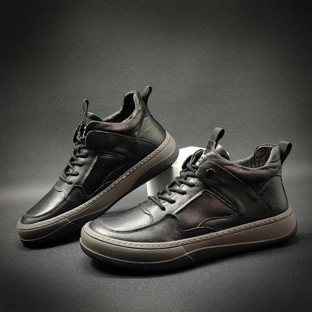 2023秋冬新款棉鞋男鞋复古百搭皮鞋歪头小丑鞋厚底板鞋男款欧洲站